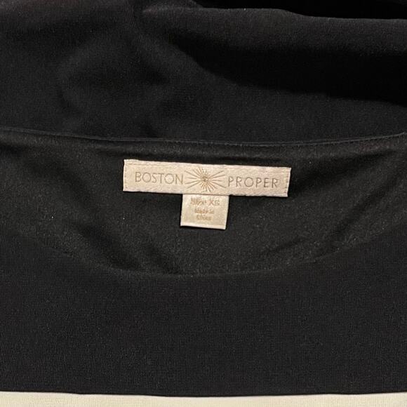 Boston Proper Top Cold Shoulder Minimalist Classic Retro Preppy Black White XS - Picture 3 of 6